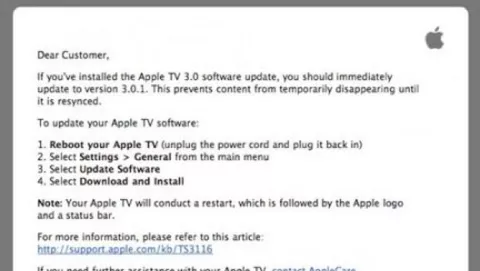 Apple rilascia un aggiornamento per Apple TV