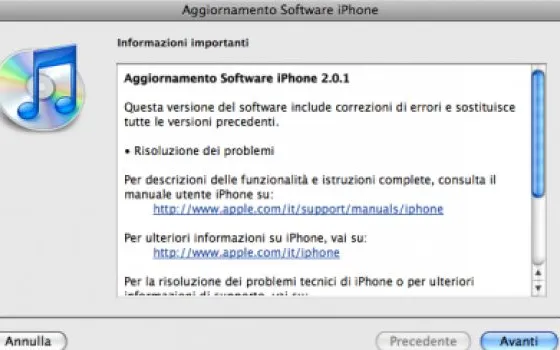 Disponibile iPhone firmware 2.0.1 (Aggiornato)