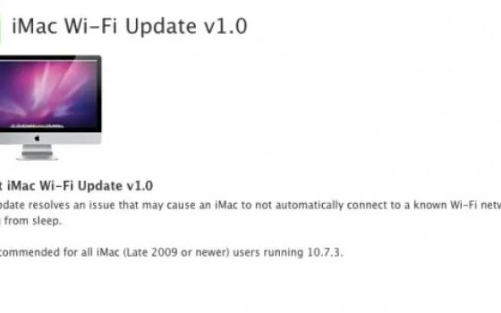 iMac Wi-Fi Update 1.0 disponibile per il download
