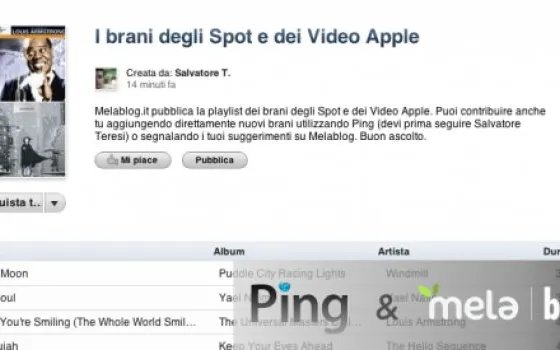 La musica degli Spot e dei Video Apple in una playlist social
