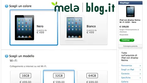 Gli iPad Retina tornano disponibili per la consegna immediata
