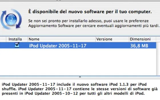 Aggiornamento Firmware iPod Shuffle