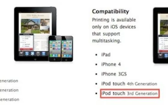 Niente AirPrint su iPod touch di seconda generazione