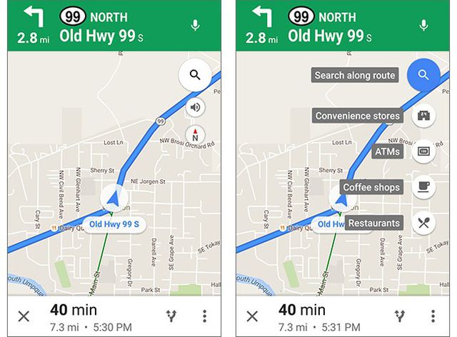 Screenshot per la versione 9.26.1 dell'applicazione Google Maps, che permette di effettuare ricerche anche durante la navigazione stradale a piedi e in bici