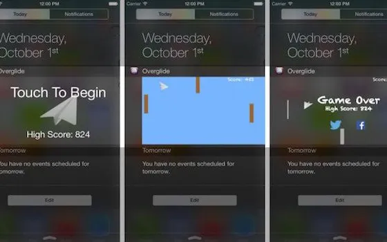 Trasformare il Centro Notifiche di iOS 8 in un gioco con Overglide