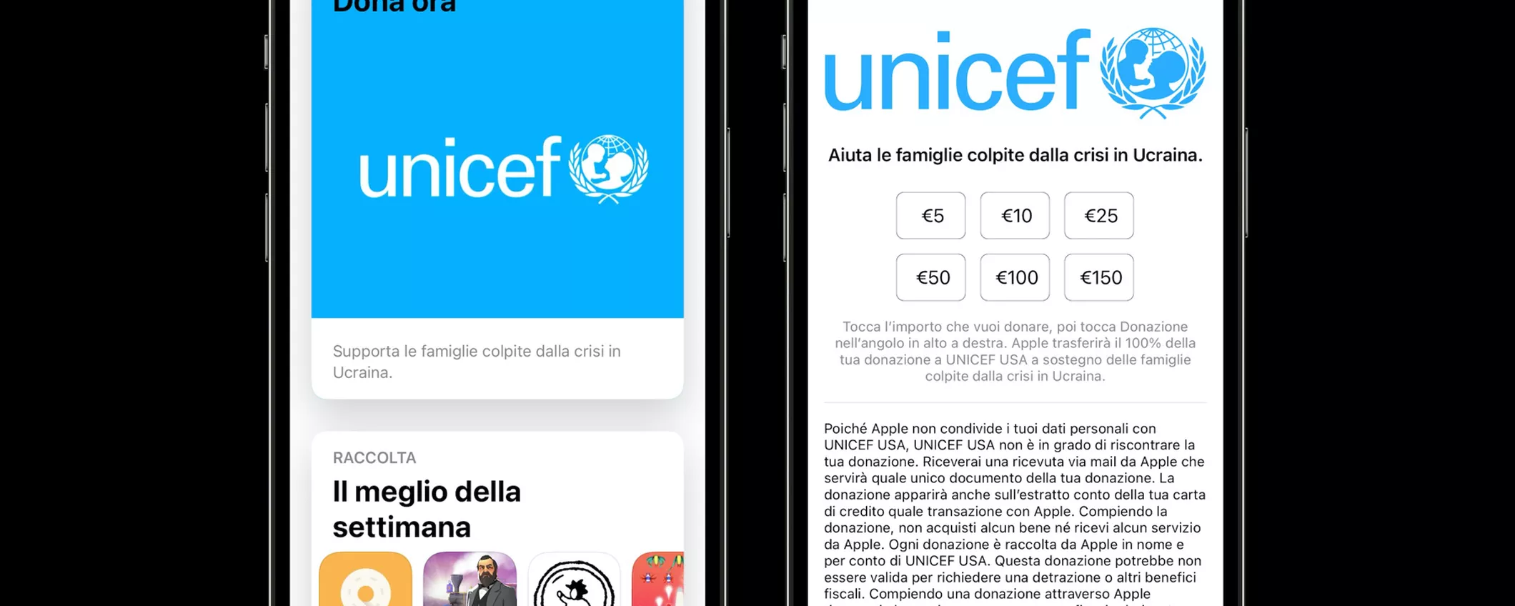 Guerra Ucraina, Apple semplifica le donazioni Unicef