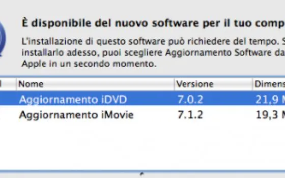 Aggiornamenti per iDVD e iMovie