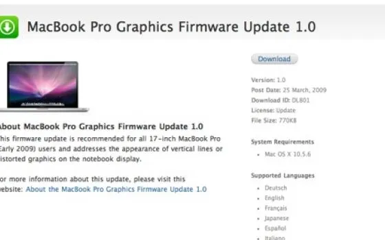 Aggiornamento firmware grafico 1.0 per MacBook Pro