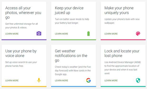 Alcuni dei consigli forniti da Google su come sfruttare al meglio le caratteristiche del sistema operativo, sulle pagine del sito Android alla sezione Tips and Tricks