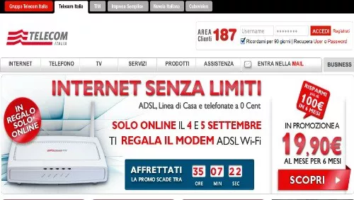 Telecom Italia: Internet Senza Limiti a 19,90 euro per sei mesi