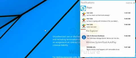 Windows 9, centro notifiche in video