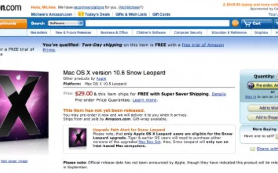 Amazon: pre-ordine per Snow Leopard