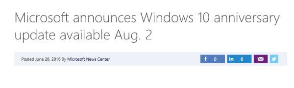 Windows 10 Anniversary Update il 2 agosto?