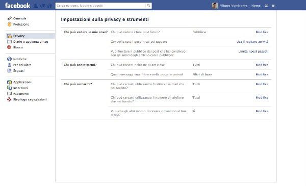 Impostazioni Privacy su Facebook