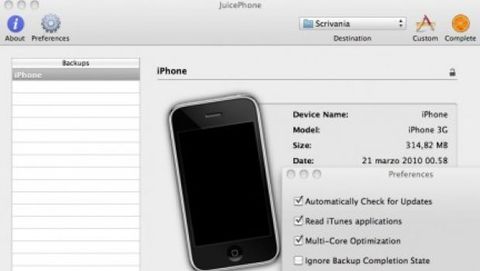 JuicePhone, esplorare il contenuto dei backup di iPhone e iPod touch su Mac