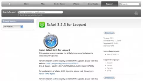 Disponibile anche Safari 3.2.3