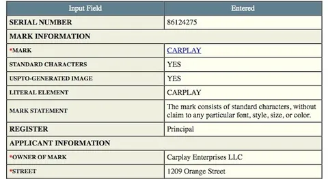 Apple CarPlay, la registrazione del trademark risale a maggio 2013