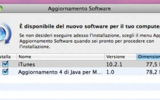 Aggiornamento Software: iTunes 10.2.1 e Java per Mac OS X