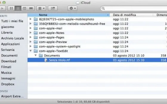 Accedere ai file iCloud direttamente dal Finder