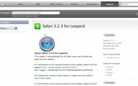 Disponibile anche Safari 3.2.3