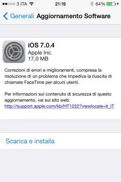 iOS 7.0.4 disponibile per iPhone, iPad e iPod touch