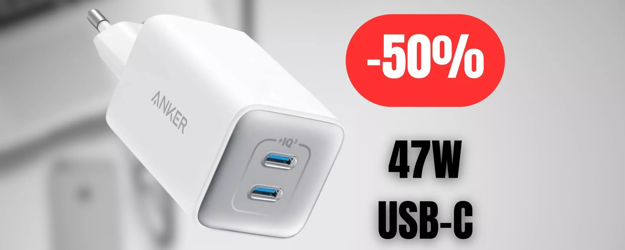 Caricabatterie USB-C da 47W a metà prezzo su Amazon: RISPARMIA IL 50%