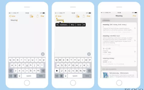 iOS 10, tradurre una parola (o cercare un termine) al volo con un tocco