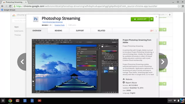 Photoshop Streaming sul Chrome Web Store.