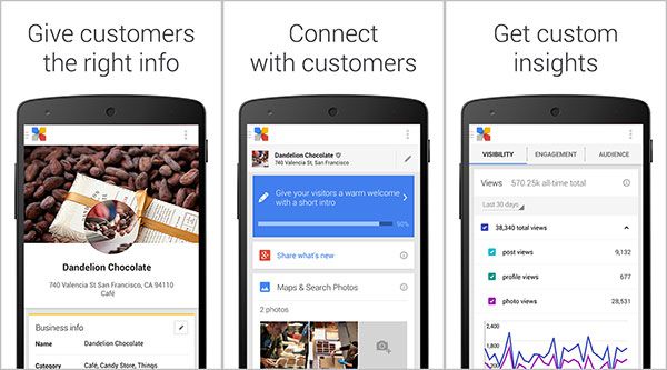 Screenshot per l'applicazione Google My Business su dispositivi Android