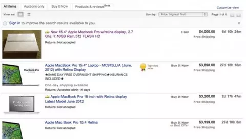 Mercato parallelo di MacBook Pro Retina su eBay