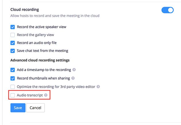 Trascrizione audio Zoom