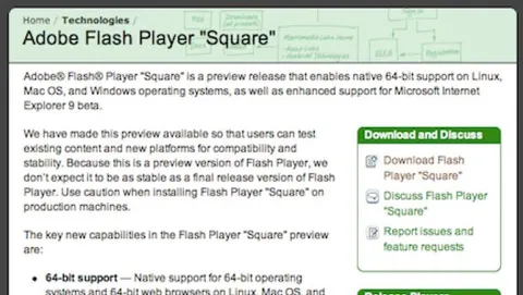 Adobe rilascia un'anteprima di Flash a 64 bit