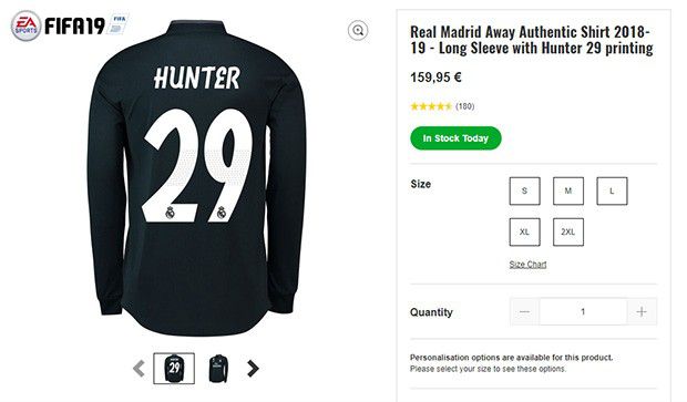 La maglia numero 29 dei blancos indossata in FIFA 19 da Alex Hunter è in vendita sullo store ufficiale della squadra spagnola