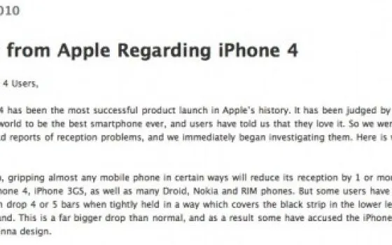 Lettera di Apple su iPhone 4: scoperte le cause del calo di segnale