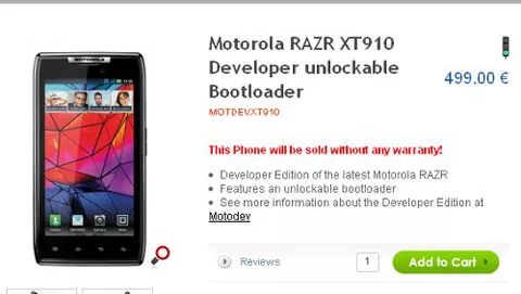 Motorola RAZR Dev Edition con bootloader sbloccato