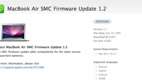 Apple rilascia MacBook Air SMC Firmware 1.2