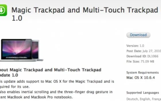 Apple rilascia Magic Trackpad e Multi-Touch Trackpad Update 1.0