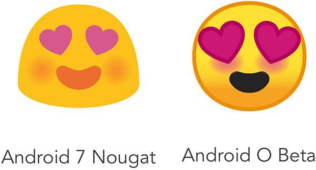 Lo stesso emoji rappresentato in Android Nougat (a sinistra) e in Android O (a destra)