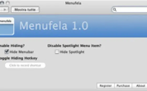 Menufela: nascondere Spotlight o la menubar