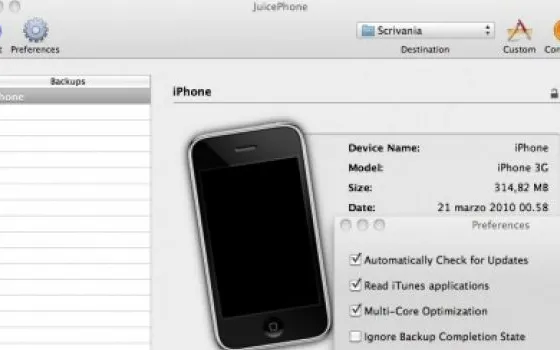 JuicePhone, esplorare il contenuto dei backup di iPhone e iPod touch su Mac