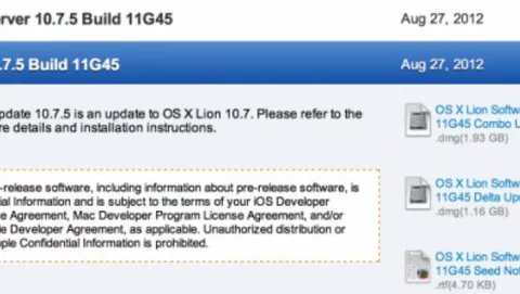Apple invia una nuova build di OS X Lion 10.7.5 agli sviluppatori