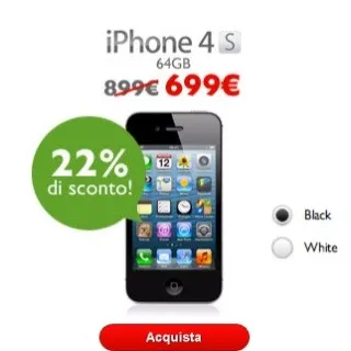 TIM Outlet: Apple iPhone 4S 64 GB a 699 euro