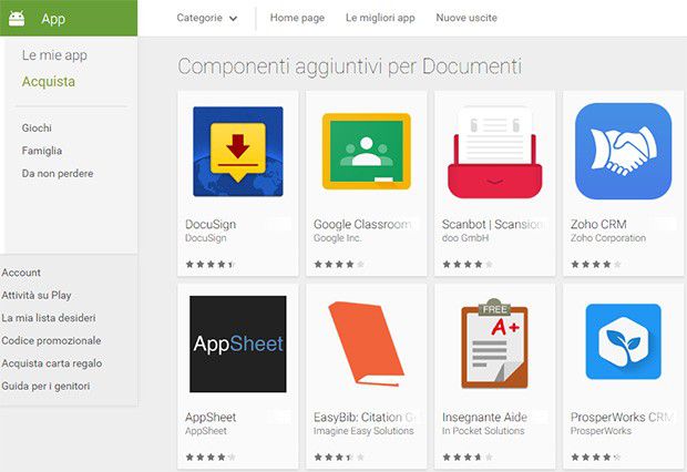 I componenti aggiuntivi per Google Documenti e Fogli disponibili sulla piattaforma Play Store