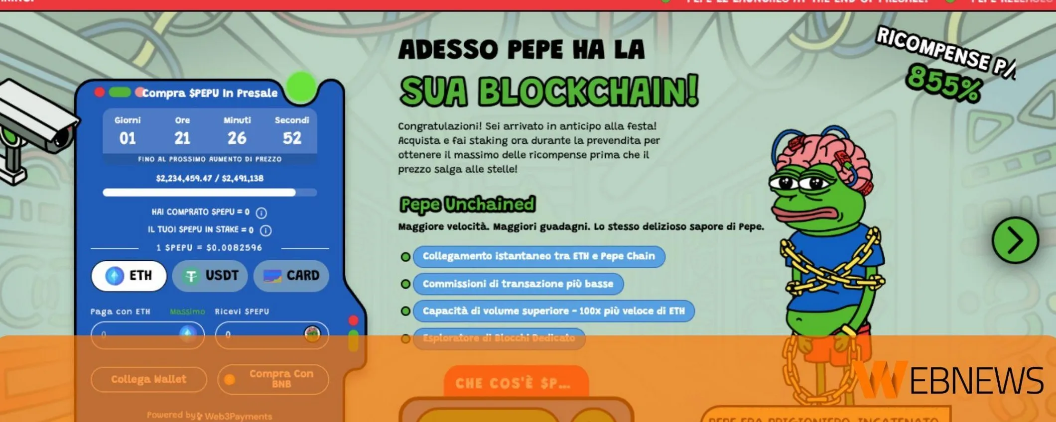 La nuova meme coin di tendenza Pepe Unchained raccoglie 2 milioni di dollari in prevendita