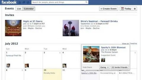 Facebook, eventi nel calendario