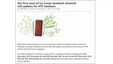 HTC: gli smartphone che avranno Ice Cream Sandwich