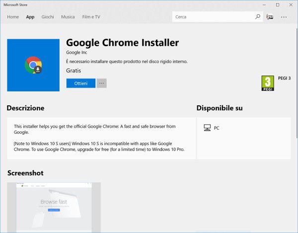 Windows 10, Chrome arriva nel Microsoft Store