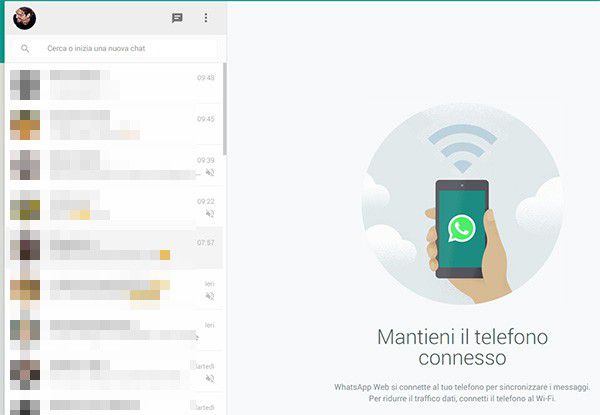 La schermata principale di WhatsApp Web su browser, con l'elenco delle conversazioni