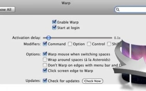 Warp: usare Spaces col mouse