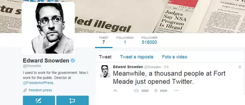 Edward Snowden è su Twitter